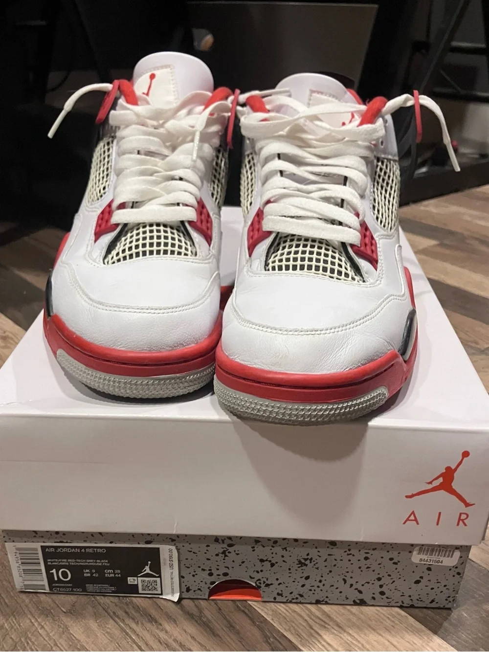 Jordan Air Jordan 4 Retro Fire Red White/Red/Black Sneakers - Size 10
